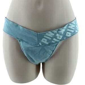 Victoria's Secret PINK Muted Teal Wide Logo Waist Thong Medium